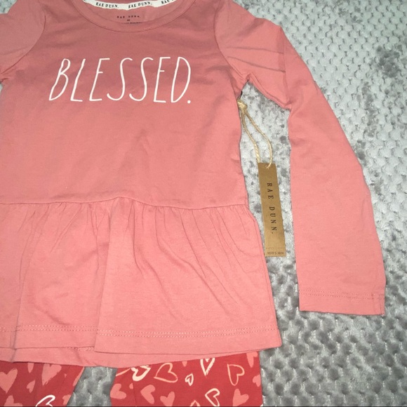 🚩SOLD🚩Rae Dunn BLESSED Ruffle Top + Heart Print Pants - 2 Piece Set - NEW - Picture 4 of 5